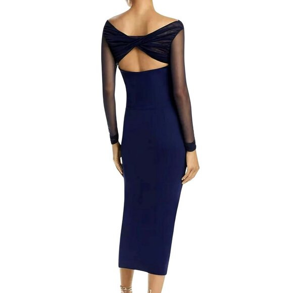 Chiara Boni $895 Leitha Cutout Mixed Media Sheath Dress in Blue Notte NWT - Picture 3 of 10